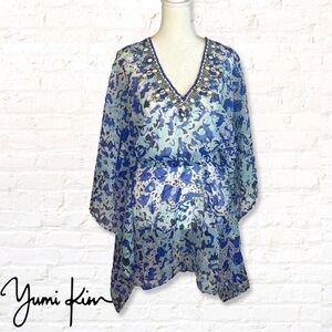 YUMI Kim exotic jungle Swim Cover Tunic kaftan Size M / L Beaded Blue